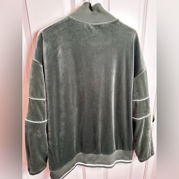 Adidas Dark Green Velour Jacket with White Stripes - Picture 2 of 7